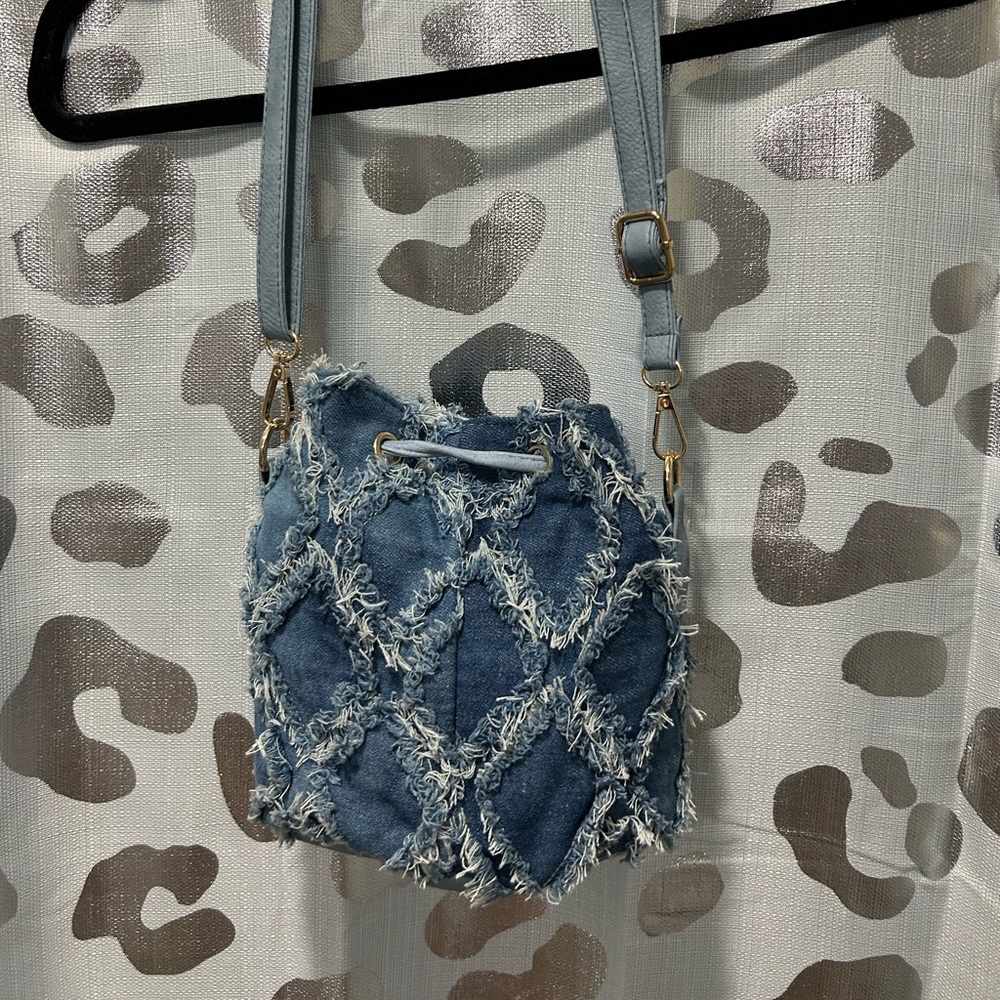 SHEIN Blue Frayed Denim Crossbody Bag